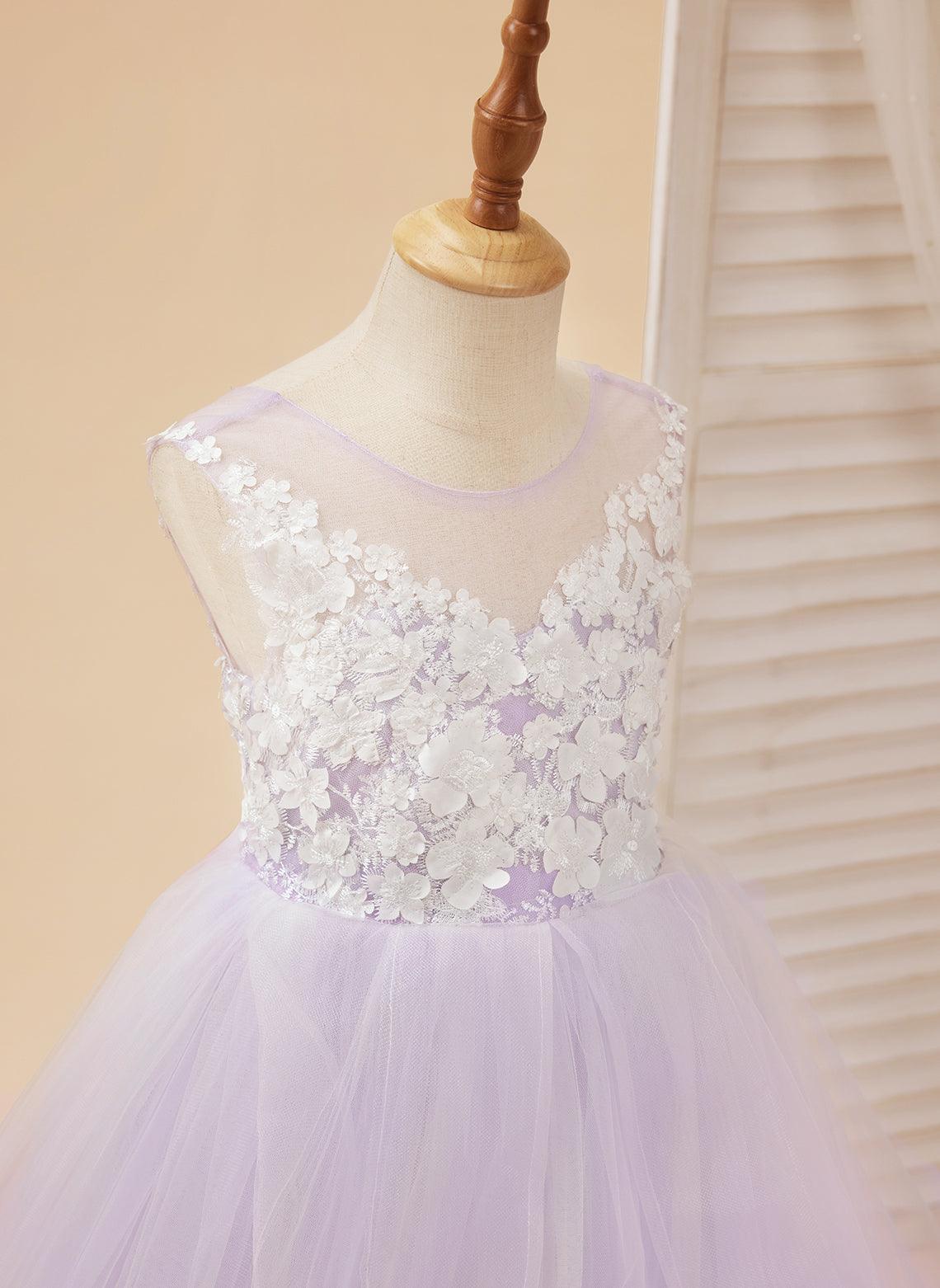 Vestido de niña de las flores de tul y encaje de princesa encantada 