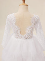 Vestido blanco de tul con encaje hasta la rodilla (2003227580) 