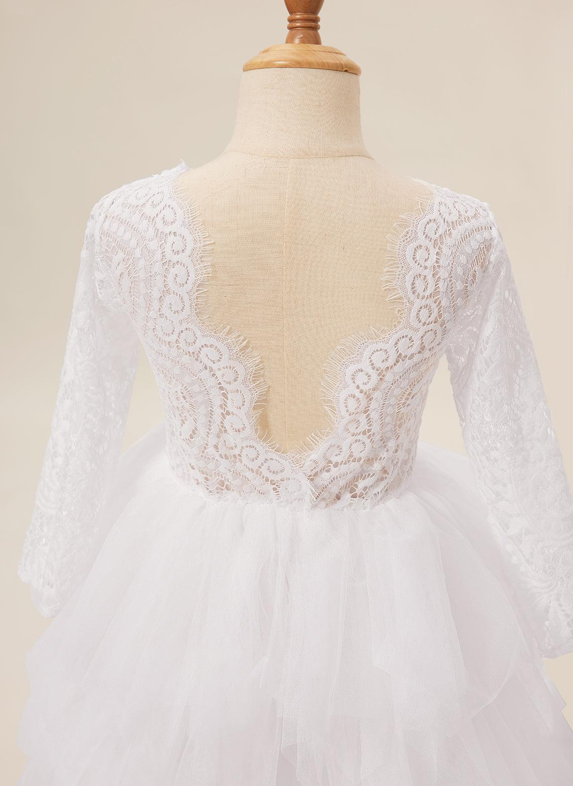 Vestido blanco de tul con encaje hasta la rodilla (2003227580) 