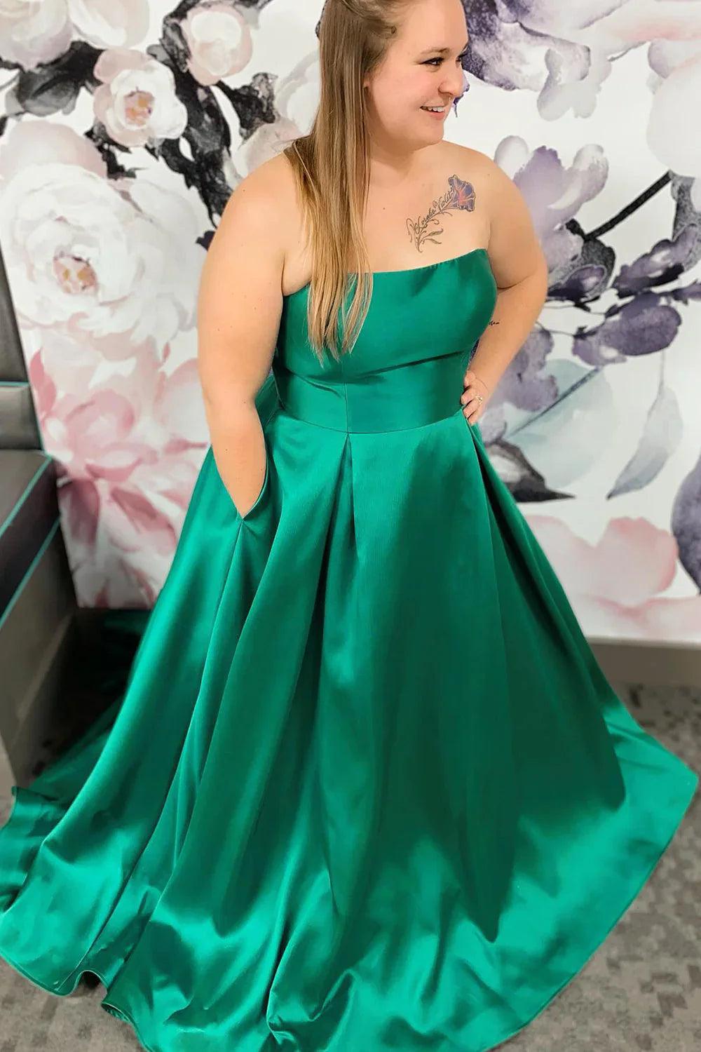 Ballkleid A Linie Satin Trägerlos Übergröße Lang