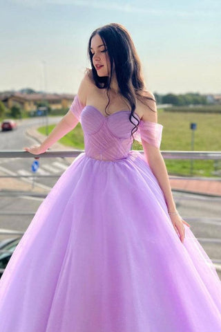 A-Line Sweetheart Neck Tulle Purple Long Prom Dress Formal Dresses