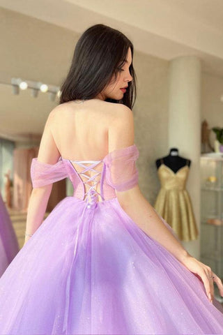 A-Line Sweetheart Neck Tulle Purple Long Prom Dress Formal Dresses