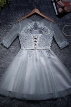 Vestidos de fiesta de tul con corte A y escote redondo, cortos o mini