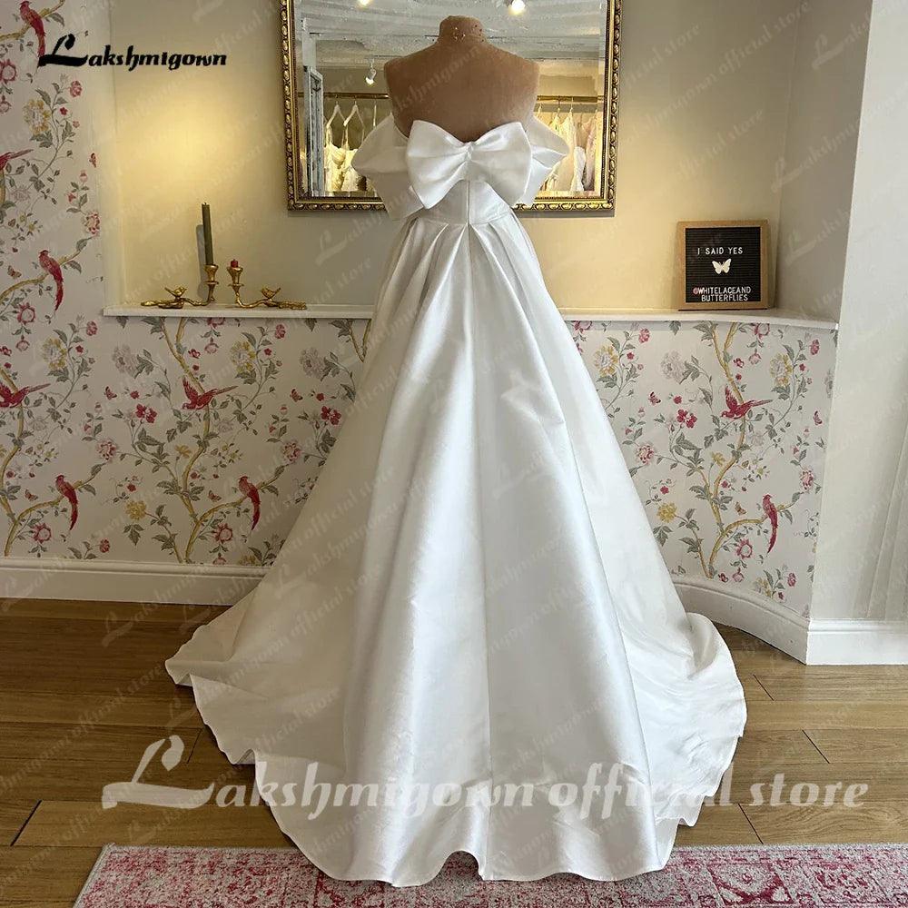 NumberSea-NumberSea NumberSea Bow Off-The-Shoulder Wedding Dresses Vestidos de Nova A-Line Simple Bride Dresses Sweep Train For Women 2024 NumberSea-NumberSea NumberSea Bow Off-The-Shoulder Wedding Dresses Vestidos de Nova A-Line Simple Bride Dresses Sweep Train For Women 2024