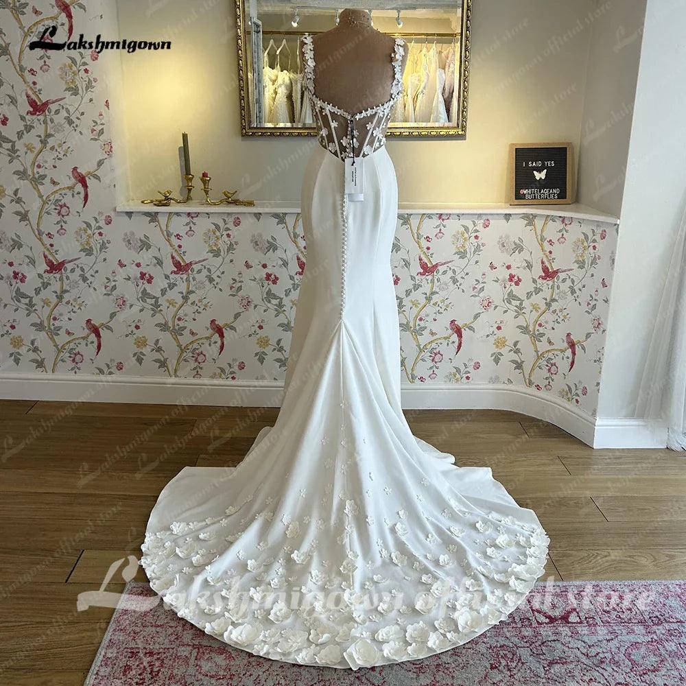 Vestido de novia sirena NumberSea NumberSea 2024 elegante vestido de novia de satén con flores y encaje, espalda con botones transparentes 