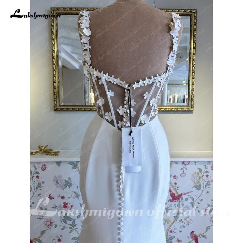 Vestido de novia sirena NumberSea NumberSea 2024 elegante vestido de novia de satén con flores y encaje, espalda con botones transparentes 
