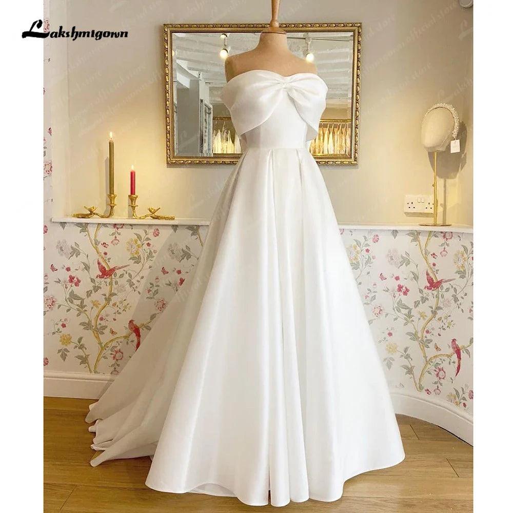 &nbsp;NumberSea Bow Off-The-Shoulder Wedding Dresses Vestidos de Nova A-Line Simple Bride Dresses Sweep Train For Women&nbsp;
