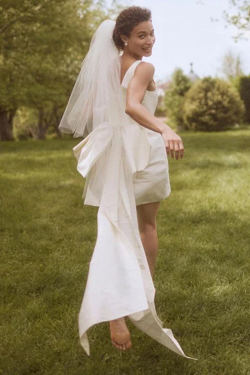 Vestido de novia bohemio de satén NumberSea para jardín, para mujer, 2025, con lentejuelas, encaje, estilo vintage, para playa, con lazo 