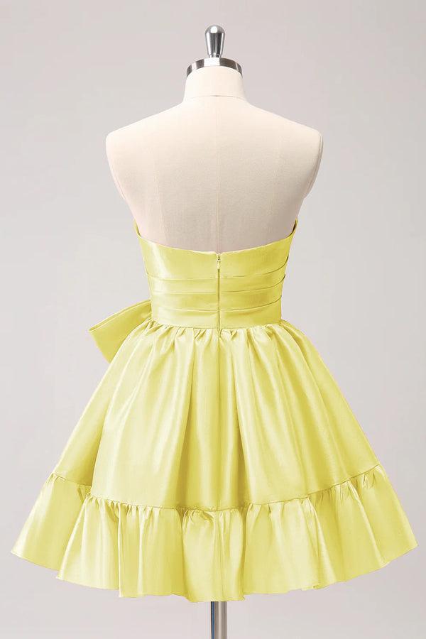 A-Linie Fuchsia Trägerloses Rüschen Süßes Homecoming-Kleid mit Schleife