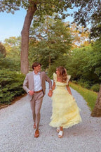 A-Linie Prinzessin Tüll Lagen Gelb Langes Ballkleid PSK599