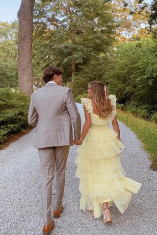 A-Linie Prinzessin Tüll Lagen Gelb Langes Ballkleid PSK599