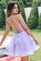 A Line Sequins Lilac Cute Homecoming Dress with Appliques PD570