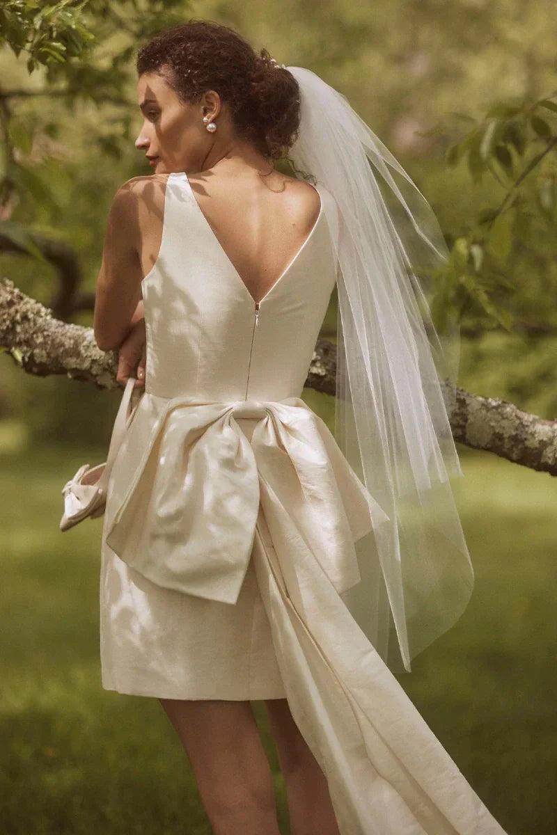 Vestido de novia bohemio de satén NumberSea para jardín, para mujer, 2025, con lentejuelas, encaje, estilo vintage, para playa, con lazo 