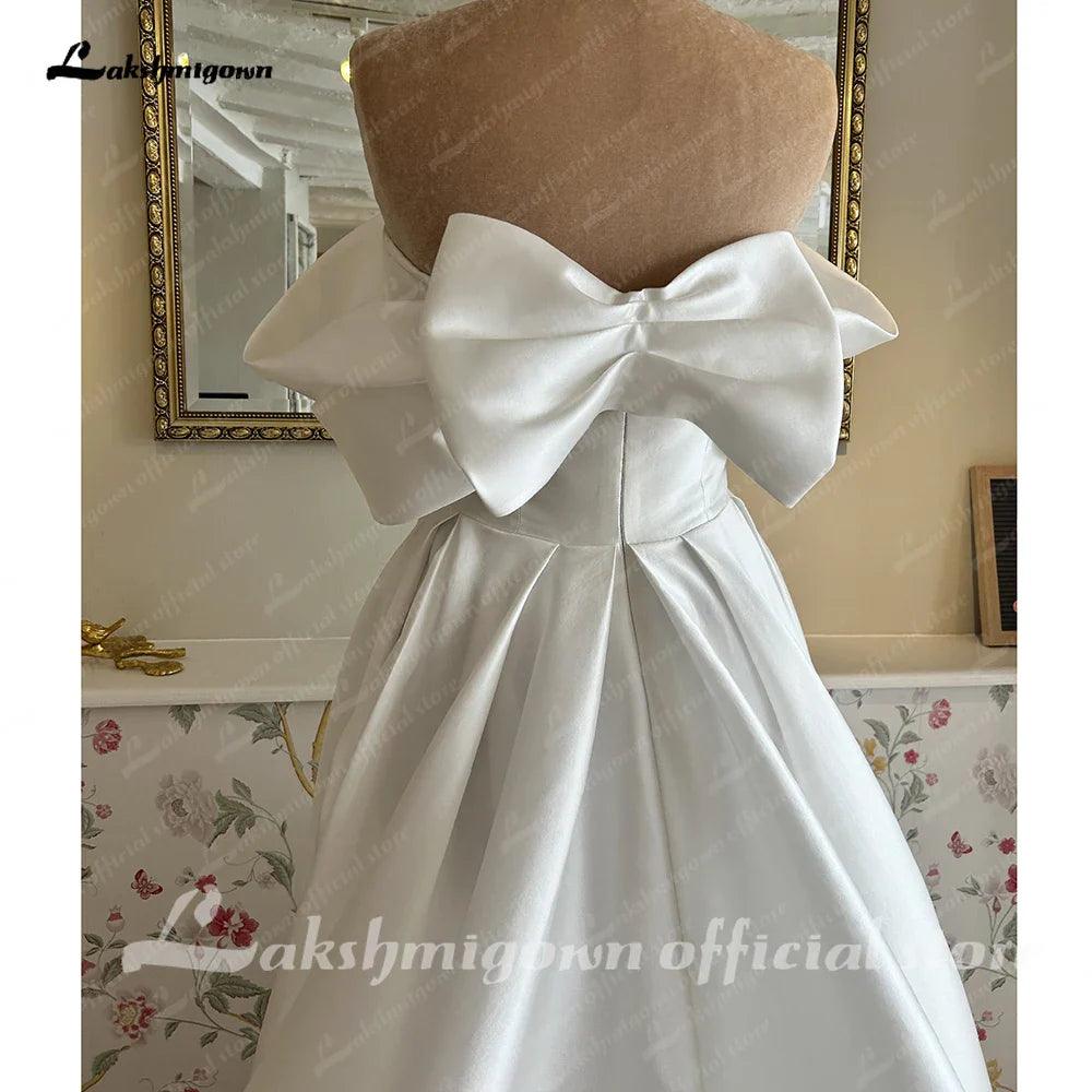 &nbsp;NumberSea Bow Off-The-Shoulder Wedding Dresses Vestidos de Nova A-Line Simple Bride Dresses Sweep Train For Women&nbsp;