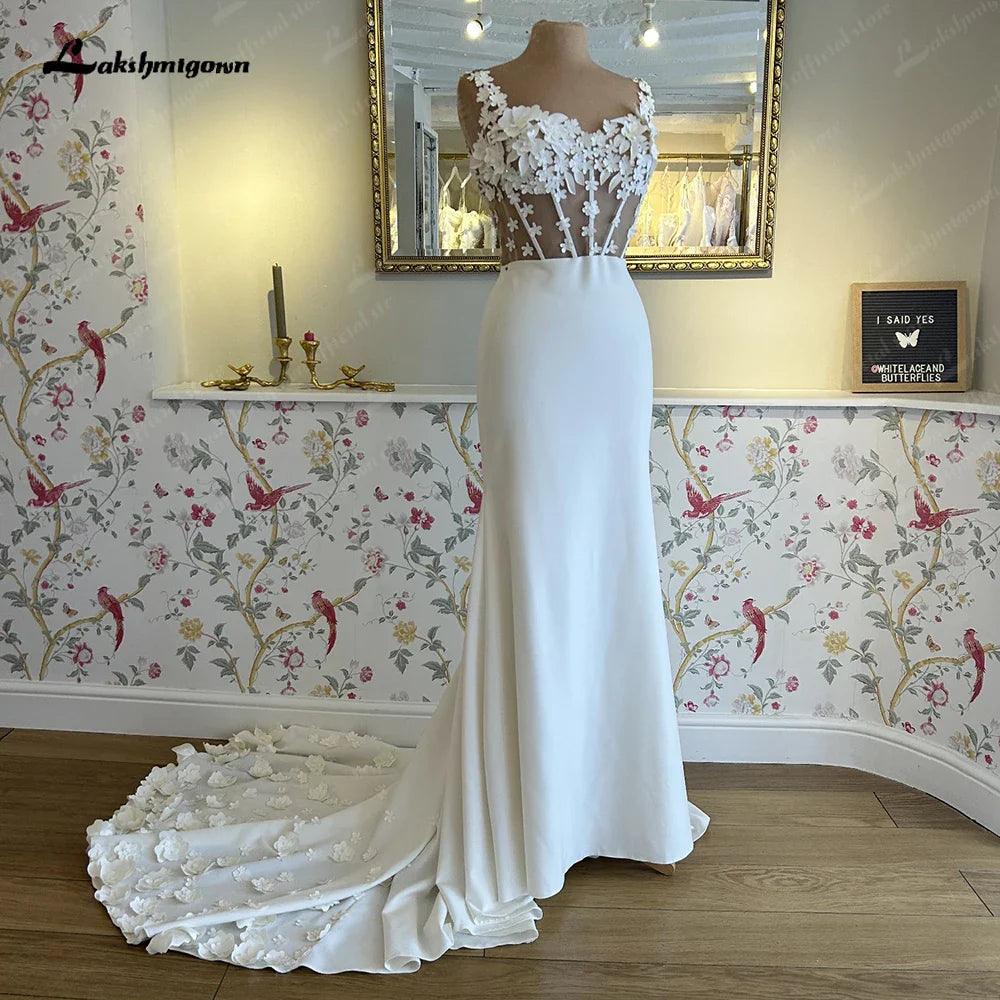 Vestido de novia sirena NumberSea NumberSea 2024 elegante vestido de novia de satén con flores y encaje, espalda con botones transparentes 