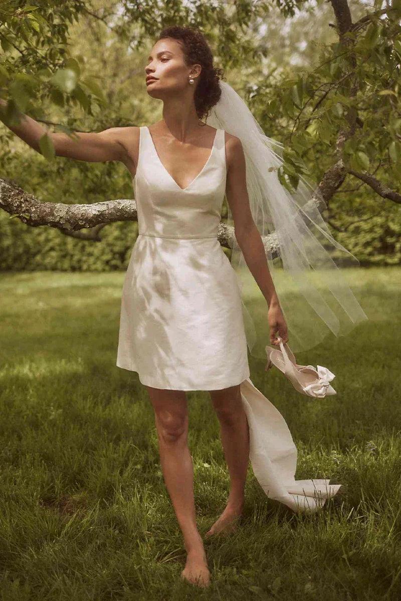 Vestido de novia bohemio de satén NumberSea para jardín, para mujer, 2025, con lentejuelas, encaje, estilo vintage, para playa, con lazo 
