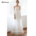 Vestido de novia NumberSea sencillo de corte A y mangas largas, de malla minimalista, con corte recto y encaje transparente 