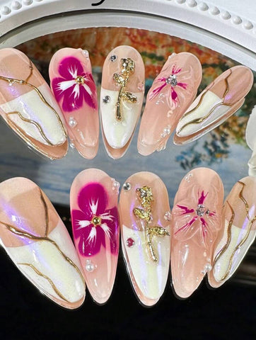 Garden of Gold  Handmade gel false nails press on nails