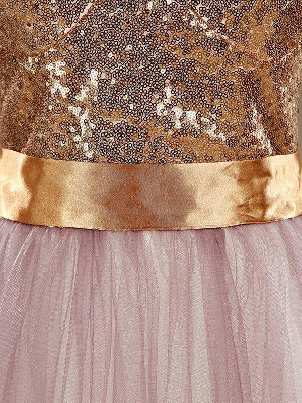 NumberSea - Ball Gown Light Purple Tulle Bridesmaid dress A - line Sweetheart Gold Sequined Strapless Evening dress