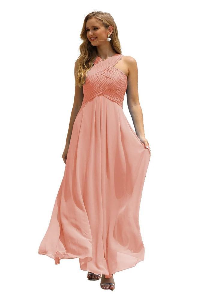 Numbersea Women Halter Chiffon Bridesmaid Dress A-line Long Formal Prom Gown SEA28015-numbersea