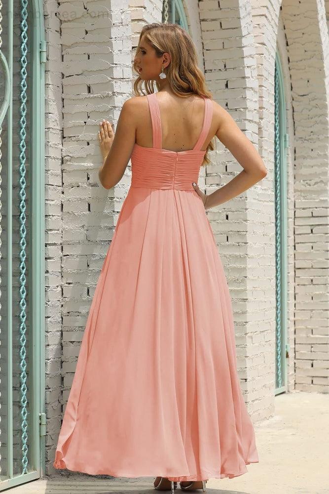 Numbersea Women Halter Chiffon Bridesmaid Dress A-line Long Formal Prom Gown SEA28015-numbersea