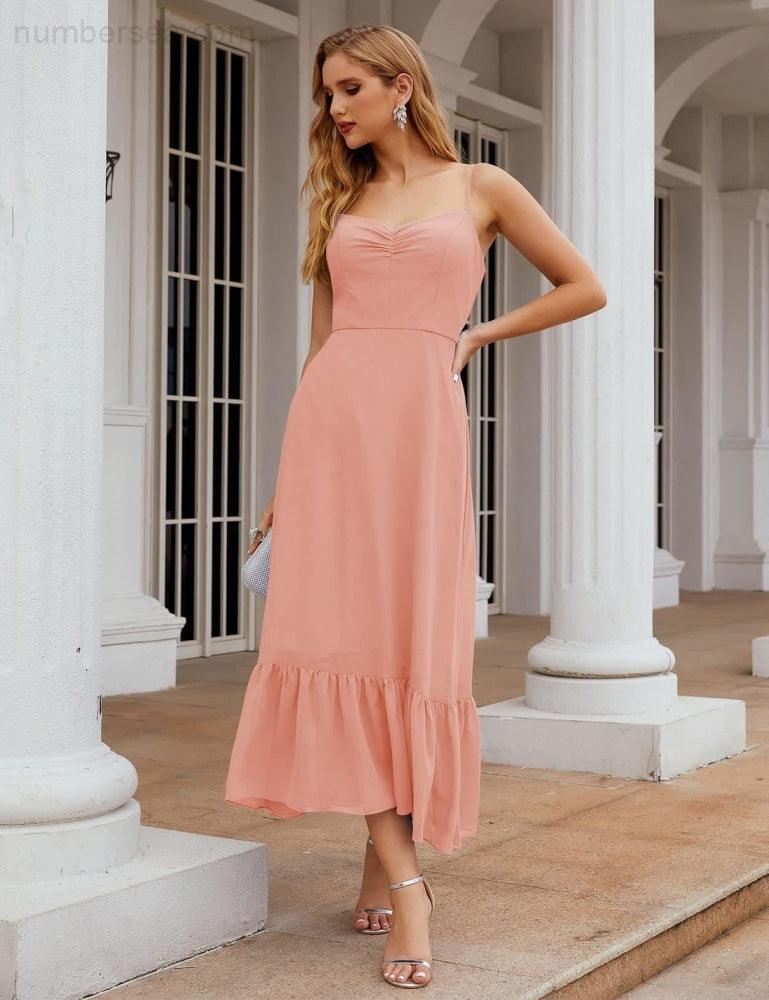 Numbersea Spaghetti Strap Chiffon Bridesmaid Dress Ankle Length Formal A Line Cocktail Party Homecoming Dress for Juniors SEA28028-numbersea