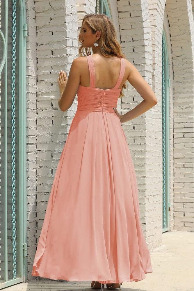 Numbersea Women Halter Chiffon Bridesmaid Dress A-line Long Formal Prom Gown SEA28015-numbersea