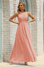 Numbersea Women Halter Chiffon Bridesmaid Dress A-Line Long Formal Prom Gown Sea28015