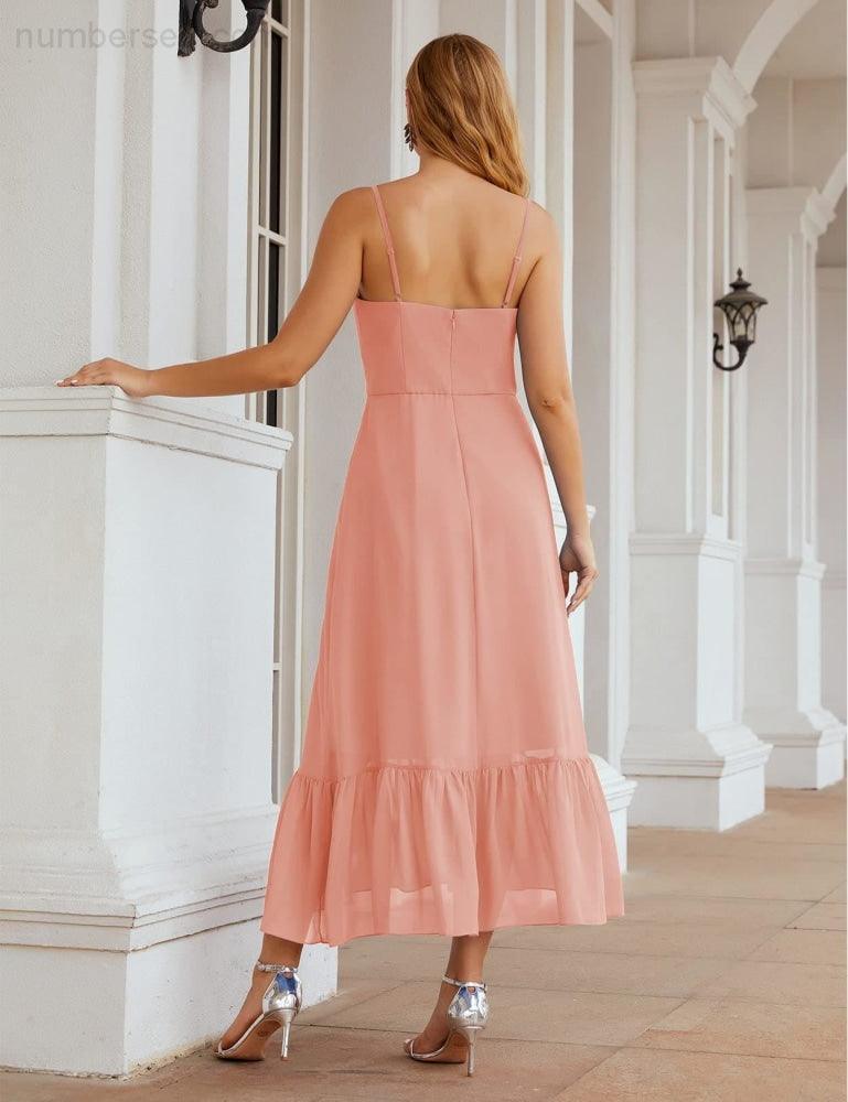 Numbersea Spaghetti Strap Chiffon Bridesmaid Dress Ankle Length Formal A Line Cocktail Party Homecoming Dress for Juniors SEA28028-numbersea