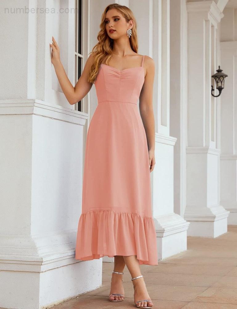 Numbersea Spaghetti Strap Chiffon Bridesmaid Dress Ankle Length Formal A Line Cocktail Party Homecoming Dress for Juniors SEA28028-numbersea
