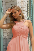 Numbersea Women Halter Chiffon Bridesmaid Dress A-line Long Formal Prom Gown SEA28015-numbersea