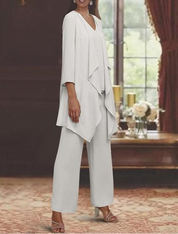 Magnifique costume de mère de la mariée simple et long en mousseline avec cache-cœur