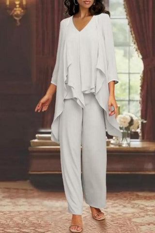 Magnifique costume de mère de la mariée simple et long en mousseline avec cache-cœur