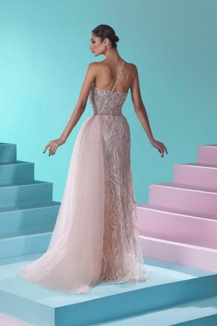 Wunderschönes langes Meerjungfrau-Ballkleid mit einer Schulter und Spitzentüll