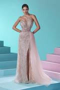 Wunderschönes langes Meerjungfrau-Ballkleid mit einer Schulter und Spitzentüll