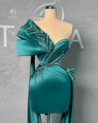 Wunderschönes kurzes grünes One-Shoulder-Spitzen-Ballkleid ohne Ärmel