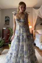 Wunderschönes, ärmelloses, langes A-Linien-Abendkleid mit Spaghettiträgern