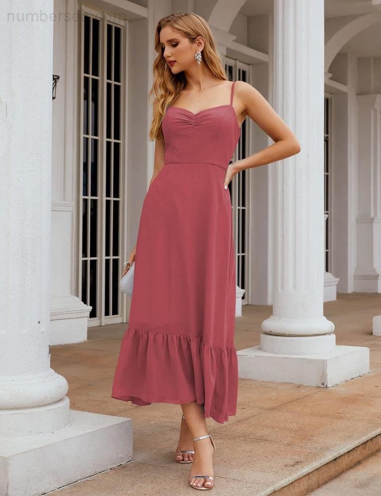 Numbersea Spaghetti Strap Chiffon Bridesmaid Dress Ankle Length Formal A Line Cocktail Party Homecoming Dress for Juniors SEA28028-numbersea