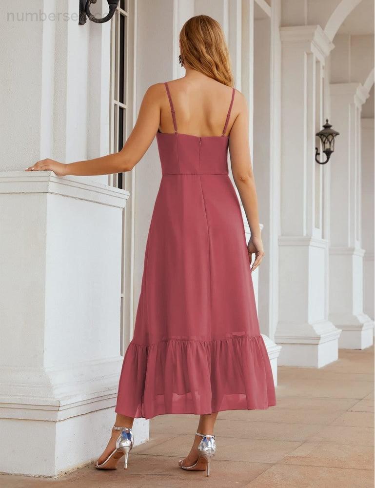 Numbersea Spaghetti Strap Chiffon Bridesmaid Dress Ankle Length Formal A Line Cocktail Party Homecoming Dress for Juniors SEA28028-numbersea