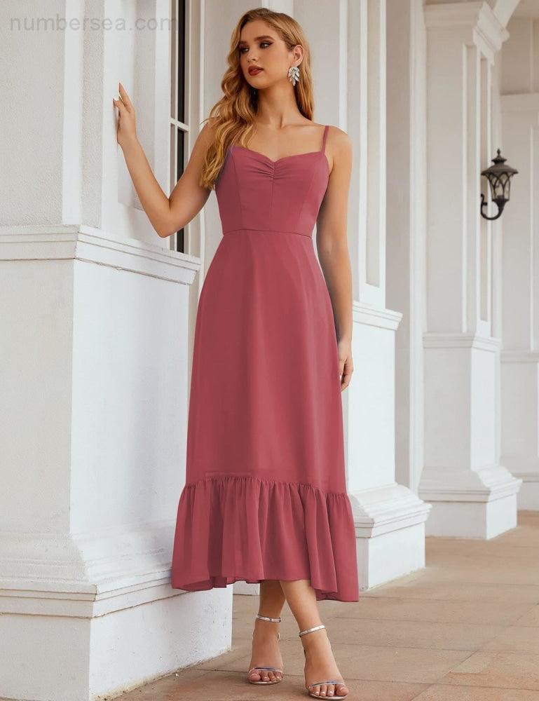 Numbersea Spaghetti Strap Chiffon Bridesmaid Dress Ankle Length Formal A Line Cocktail Party Homecoming Dress for Juniors SEA28028-numbersea