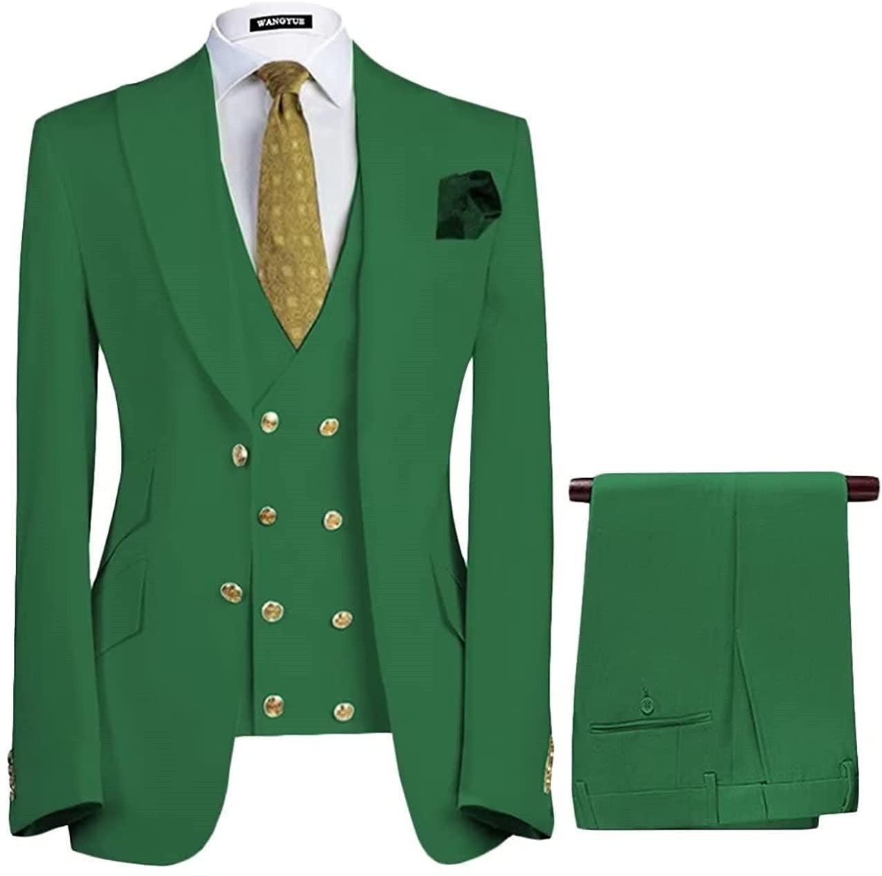 Conjunto de tres piezas para graduación Bert Contemporary en verde esmeralda con solapa de pico para hombre