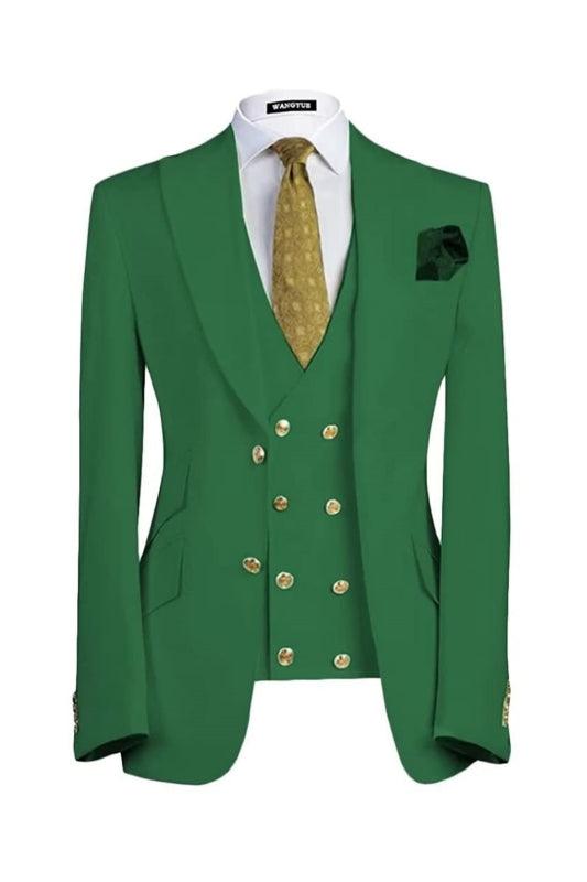 Conjunto de tres piezas para graduación Bert Contemporary en verde esmeralda con solapa de pico para hombre