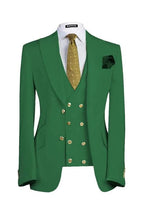 Conjunto de tres piezas para graduación Bert Contemporary en verde esmeralda con solapa de pico para hombre