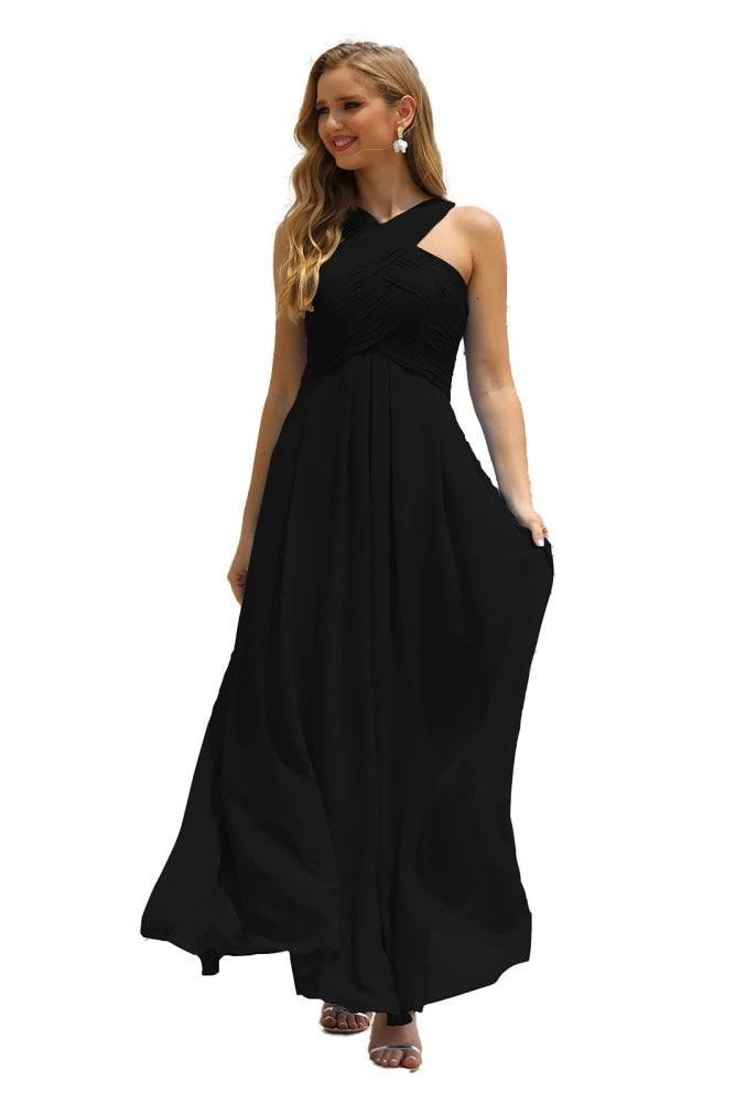 Numbersea Women Halter Chiffon Bridesmaid Dress A-line Long Formal Prom Gown SEA28015-numbersea