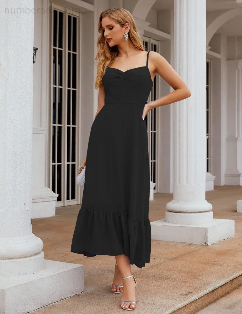 Numbersea Spaghetti Strap Chiffon Bridesmaid Dress Ankle Length Formal A Line Cocktail Party Homecoming Dress for Juniors SEA28028-numbersea