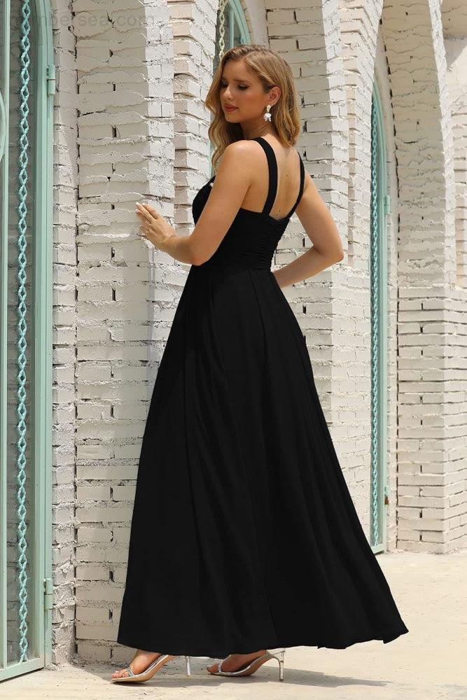 Numbersea Women Halter Chiffon Bridesmaid Dress A-line Long Formal Prom Gown SEA28015-numbersea