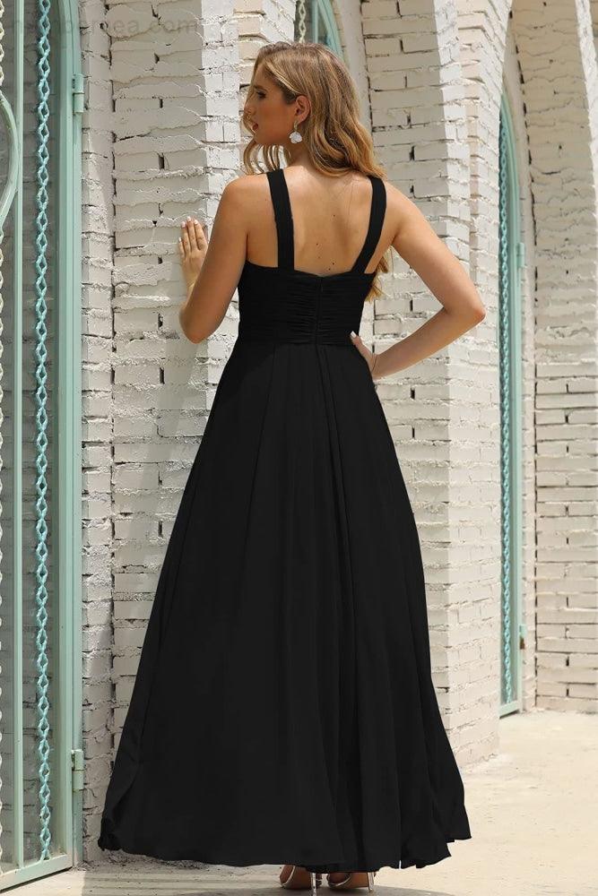 Numbersea Women Halter Chiffon Bridesmaid Dress A-line Long Formal Prom Gown SEA28015-numbersea