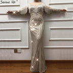 On Sale No Return No Refund Black Luxury Sexy Evening Dresses Slim Mermaid Tassel Beading Long Sleeves Evening Gowns For Woman LA60716