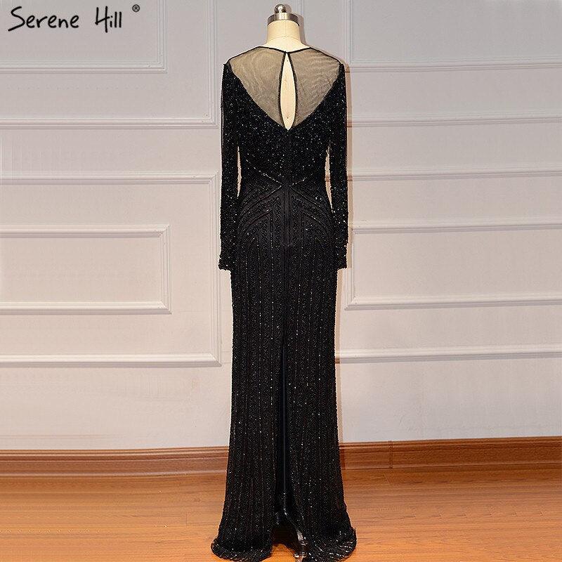 On Sale No Return No Refund Black Luxury Sexy Evening Dresses Slim Mermaid Tassel Beading Long Sleeves Evening Gowns For Woman LA60716