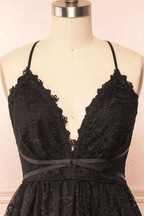 Black Lace Straps A-line Short Party Dress Lace Homecoming Dresses PD466